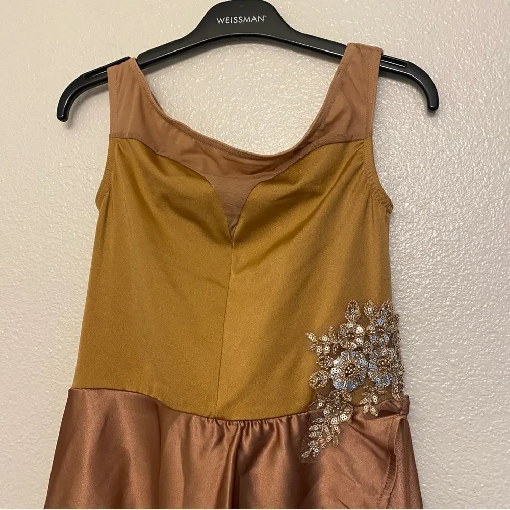 WEISSMAN Dance costume gold copper orange maxi dress Chasing Cars 13094 LA adult